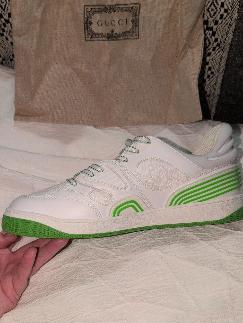 Gucci Basket Low Sneaker RIGHT SHOE ONLY White Green Demetra Men's 7